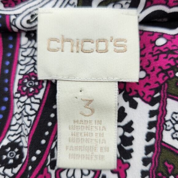 Chico's Blouse Top Women's 3, XL Paisley Ruffle Slinky Stretch Eclectic Office - Picture 7 of 8